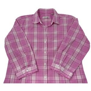Women’s Orvis Button Up Pink‎ Plaid 3/4 Sleeves Size 10